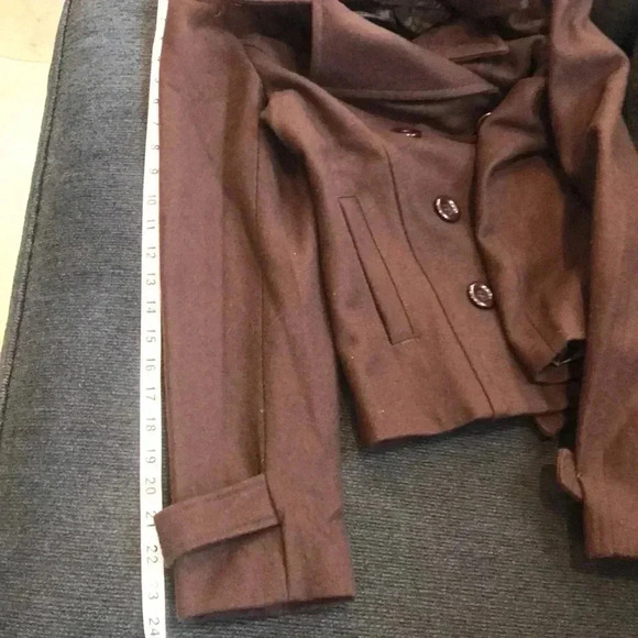 Foreign Exchange Brown Double Breasted Cropped Pea Coat Jacket-No size Tag - Picture 13 of 14
